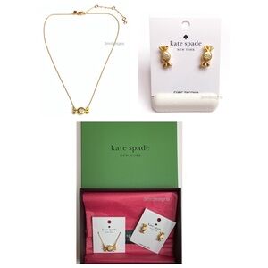 NWT Kate Spade ♠️TREAT YOURSELF CANDY 12-K Matte Gold Plated Earrings & Necklace